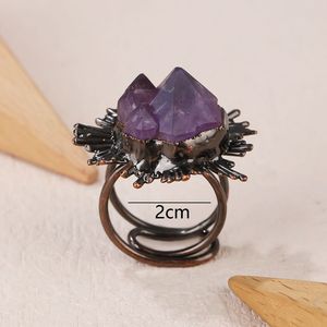 Bagues en pierres précieuses naturelles de guérison, designs spéciaux, améthyste brute violette, ajustables pour femmes et hommes, cadeaux - Product Image 4