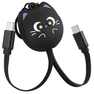 Cable de Carga Rápida Retráctil Black Cat de 60W, Bonito Cable USB Tipo C a Tipo C con Diseño de Animal de Dibujos Animados, Cable de Datos Tipo C de 60W - Product Image 1