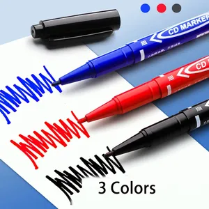 10 Stuks Twin Tip Permanente Marker Zwart/Blauw/Rode Olie Marker Pen Fijne Nid Marker Inkt Tekening Briefpapier School Kantoorbenodigdheden