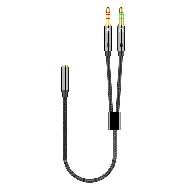 Headphone Splitter for Computer 3.5mm Female to 2 Dual 3.5mm Male Braided Audio Microphone Stereo Jack Earphones Port Cord