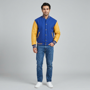High Quality Custom <b>Men's</b> Varsity <b>Jacket</b> Comfortable 100% Wool with Breathable <b>Leather</b> Sleeves CollegeBaseballjacket for <b>men</b> - Product Image 1