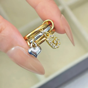 INS Y2K Fashion Heart Letter Pendant Charm <strong>Rings</strong> for Women Trendy Zircon Stainless Steel Gold Color <strong>Ring</strong> <strong>Stack</strong> Sets Jewelry Gift - Product Image 2
