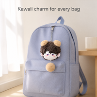 Porte-clés en peluche mignon, breloque tête d'animal Kawaii, pompon, porte-clés en peluche douce, vente en gros personnalisée