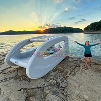 Plateforme flottante gonflable Funworld, bateau-maison durable pour jeux aquatiques, bateau électrique gonflable, matériau vinyle/PVC solaire