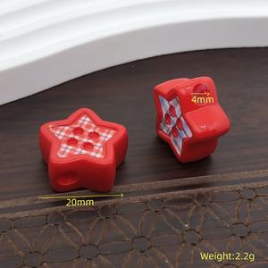 Nouvelles <span class=keywords><strong>perles</strong></span> acryliques à bouton étoile à motif écossais, peintes, à grand trou, <span class=keywords><strong>perles</strong></span> en vrac pour loisirs créatifs et accessoires de mode DIY - Product Image 6