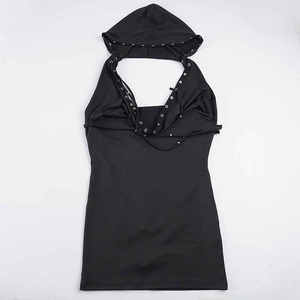 เดรสสั้นรัดรูปเซ็กซี่สำหรับผู้หญิง มีฮู้ด แต่งตาไก่โลหะ ด้านหน้าผูกเชือก และด้านหลังเปลือย ไร้แขน สไตล์โกธิค เหมาะสำหรับงานปาร์ตี้คลับ - Product Image 6