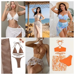 Hight Quality Halter Neck Print Stretch Swimwear With <b>Skirt</b> Bottom Ruffles Cut-Out Design Women 3 Piece <b>Bikini</b> <b>Set</b> - Product Image 4