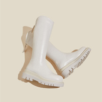 Bottes de motard classiques best-sellers pour femme, rehaussantes, toutes saisons, à semelle épaisse, doublées polaire, mi-mollet, hauteur genou, à enfiler