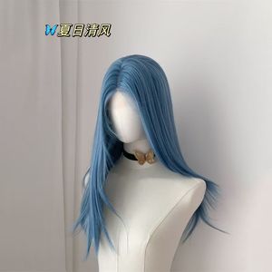 Peluca Larga y Lisa Azul Dm531 37 con Flequillo Lateral, Línea de Cabello Natural, Encaje Transparente, Peluca Completa para Mujer - Product Image 3