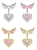 Bestseller 316L Edelstahl Zirkon 18K Vergoldete Hochzeits-Herz-Flügel Bauchnabelringe Bauchschmuck für Frauen