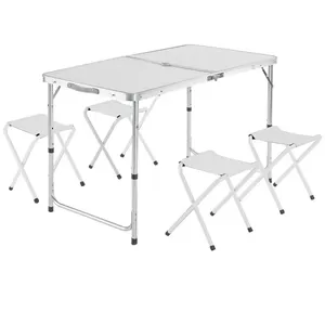 NPOT पोर्टेबल ऊंचाई समायोज्य एल्यूमीनियम तह डेरा डाले हुए मेज हल्के पिकनिक पार्टी भोजन डेस्क 4 के साथ कुर्सियों