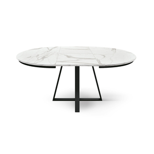 Pamela <b>Round</b> Extendable Dining <b>Table</b> 120-170 Cm <b>White</b> Statuary Marble Top Metal Base Indoor Use - Product Image 5