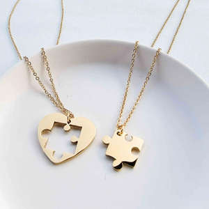 Collier en acier inoxydable sans ternissement, cœur en forme de puzzle doré, bijoux assortis pour mère, fille, sœurs, couple, cadeau d'anniversaire - Product Image 2