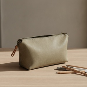 Estuche para lápices de lona encerada, bolsa plana con cremallera, base cuadrada, cremallera de latón, tirador de cuero, logotipo personalizado, regalo - Product Image 3