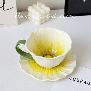 Vente en gros de nouvelles tasses à café en céramique florales créatives, logo personnalisé, tasse à thé en porcelaine faite à la main, tasse à lait avec soucoupe pour cadeau - Product Image 3