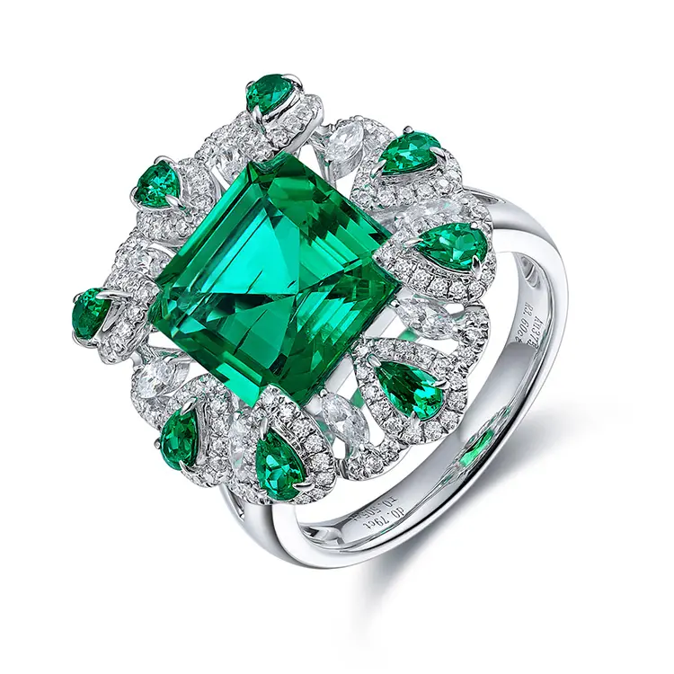ANSTER Luxury Fine Jewelry 9k 14k 18k Real White Gold 3.6ct Asscher Lab Made Emerald Rings
