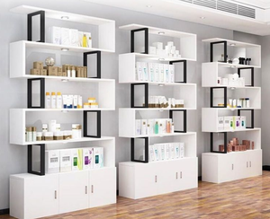 Meuble de présentation minimaliste noir en MDF pour salon, éclairage LED, multiples étagères de rangement pour cosmétiques, produits de beauté, salon de coiffure, usage commercial - Product Image 2
