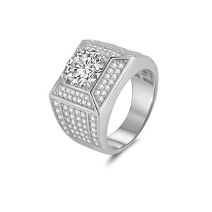 Men's 22K <b>Gold</b> Plated Moissanite <b>Cocktail</b> <b>Ring</b> Round Brilliant Cut Pave Setting Geometric Hiphop Style Everyday Wear - Product Image 2