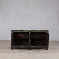 Armoire de rangement grande capacité en pierre peinte à la main, motif floral, style Wabi-Sabi, durable, écologique, portes en bois pour salle à manger