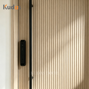 Porte d'<span class=keywords><strong>entrée</strong></span> extérieure en aluminium moulé, style villa moderne, avec panneaux en bois cannelé - Product Image 2