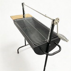 <strong>Drum</strong> Style Charcoal <strong>BBQ</strong> <strong>Grill</strong> Large Area with Rotisserie Spit and Wooden Shelf for Professional Roasting - Product Image 2