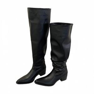 Bottes longues femme 2025 automne-hiver, nouveau modèle, style décontracté, simple, polyvalent, minimaliste, couleur unie, tige large, talon épais, bout pointu - Product Image 4