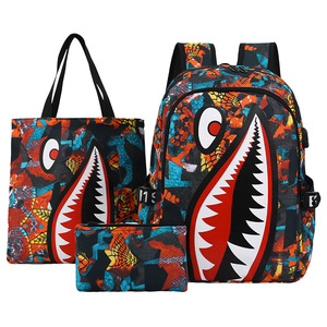 Mochila Escolar Personalizada con Diseño de Tiburón, Impermeable, para Adolescentes, Juego de Mochilas Escolares 3 en 1, OEM - Product Image 1