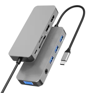 Заводская цена 10-в-1 USB-C концентратор высокопроизводительный OEM ODM HDTV 4K60HZ VGA PD USB 3,0 2,0 SD/TF 3,5 мм аудио док-станция Rohs