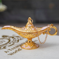 Lampe à vœux en métal doré rétro personnalisée, style arabe, avec motif gaufré de génie arabe, artisanat, décoration d'intérieur, cadeau, ornement, souvenir