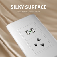 Enchufe de Pared de 3 Polos Estándar Estadounidense de Material Plástico de PC Ignífugo de Color Blanco con Puertos USB Tipo A Dobles