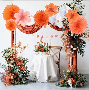 Abanicos de papel DAMAI, color naranja y blanco, redondos, decoraciones colgantes de pared para cumpleaños, bodas y fiestas. - Product Image 2