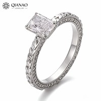 Bague de fiançailles vintage en argent sterling 925 avec diamant de laboratoire taille radiant certifié IGI GIA et gravure filigrane