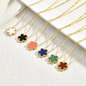 Collana di Lusso in Acciaio Inossidabile Placcato Oro 18k di Alta Qualità, Gioiello Portafortuna con <span class=keywords><strong>Quadrifoglio</strong></span> e Fiore di Prugna da 15MM - Product Image 1