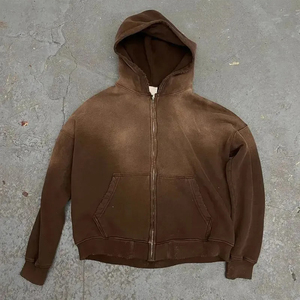 Sweat à capuche de haute qualité en coton 100% avec effet délavé à l'acide, fermeture éclair et broderie vieillie - Product Image 3