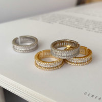 Cincin Terbuka Zirkon Mikro Pave Dua Baris Grosir Harga Spesial Desain Eropa dan Amerika Mewah Dapat Ditumpuk