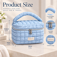Sac de toilette matelassé personnalisé avec logo, grande capacité, fermeture éclair, organiseur de maquillage, rembourrage doux, portable, pour femmes
