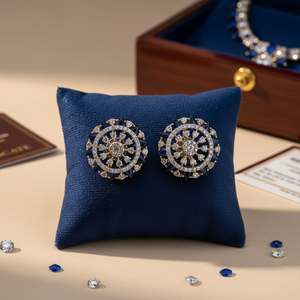 Pendientes Elegantes de Oro de 14k con Baño de Rodio, con Piedras Azules en Forma de Rosa, Corte Brillante Natural, Certificados por IGI, para Mujer - Product Image 3