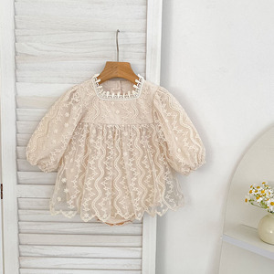 Vestido de Encaje de Malla Tejido a Crochet para Niña, Vestido de Escalada con Mangas Largas y Bordado de Princesa Coreana para <span class=keywords><strong>Hermanas</strong></span> - Product Image 2