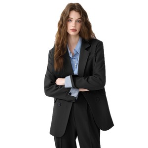Women's Blazer Suit Set Double Breasted Cream Color Full Sleeve Autumn Anti-Wrinkle Korean Style Casual Wear - Product Image 5
