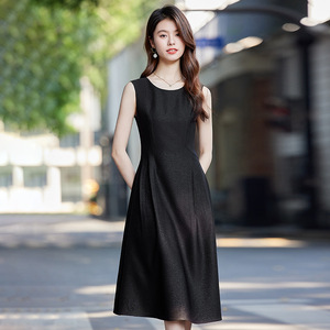 Women's Black A-line Sleeveless Dress Jewel Neck Breathable Daily Casual Dress Natural Waistline No-wrinkle Treatment - Product Image 1
