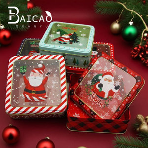 Christmas Cookie <strong>Tin</strong> 2-Layer Airtight <strong>Metal</strong> Storage Box with Santa <strong>Print</strong> 6.5\&quot; Matte Square for Holiday Baking and Gifts - Product Image 1