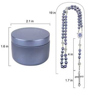 블루 펄 묵주 수제 10mm 유리 진주 페르시 기적의 메달 5 년 성모 마리아 묵주 - Product Image 2