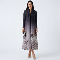 Abaya longue plissée en polyester imprimé Dubaï 2026 pour femme musulmane, grande taille, décontractée, style Miyake, été, automne, hiver
