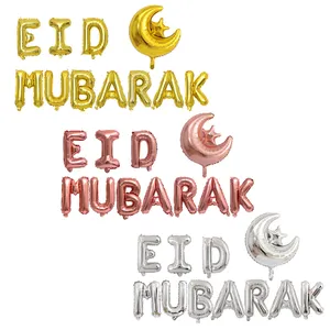 De gros rose or lune ballon-Eid mubarak feuille ballons rose or argent lettre globos étoiles lune eid ballon pour musulman eid parti décoration fournitures