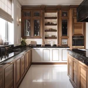 Luxury Integrated Kitchen Cabinet Set Solid Wood Frame Quartz Top Modern Custom Design LED Lighting Stainless Melamine <b>Board</b> - Product Image 4