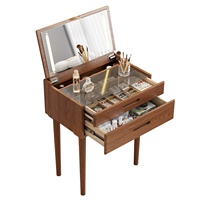 Bureau de toilette moderne en bois massif avec miroir LED et éclairage à 3 modes de couleur, luminosité réglable, design fin, en stock aux États-Unis SZT012