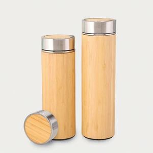 Bouteille isotherme en acier inoxydable et bambou de 350 ml, 450 ml, 500 ml, thermos à vide - Product Image 2