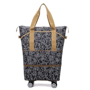 Foldable Travel <b>Duffel</b> <b>Bag</b> With Wheels Letter Pattern Zipper Closure 56-75L Waterproof Oxford Fabric Soft Handle - Product Image 5