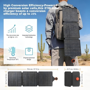 Panneau solaire compact pliable 21W 22% Alecter, étanche IP67, 13 cellules, noir, pour téléphones, charge efficace n'importe où - Product Image 2