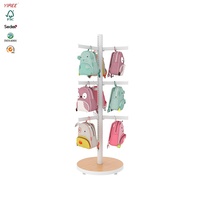 Étagère d'exposition pour sacs à dos de marque, en bois blanc polonais, pour sacs d'école, fabriquée par un fabricant de présentoirs pour sacs à dos de montagne